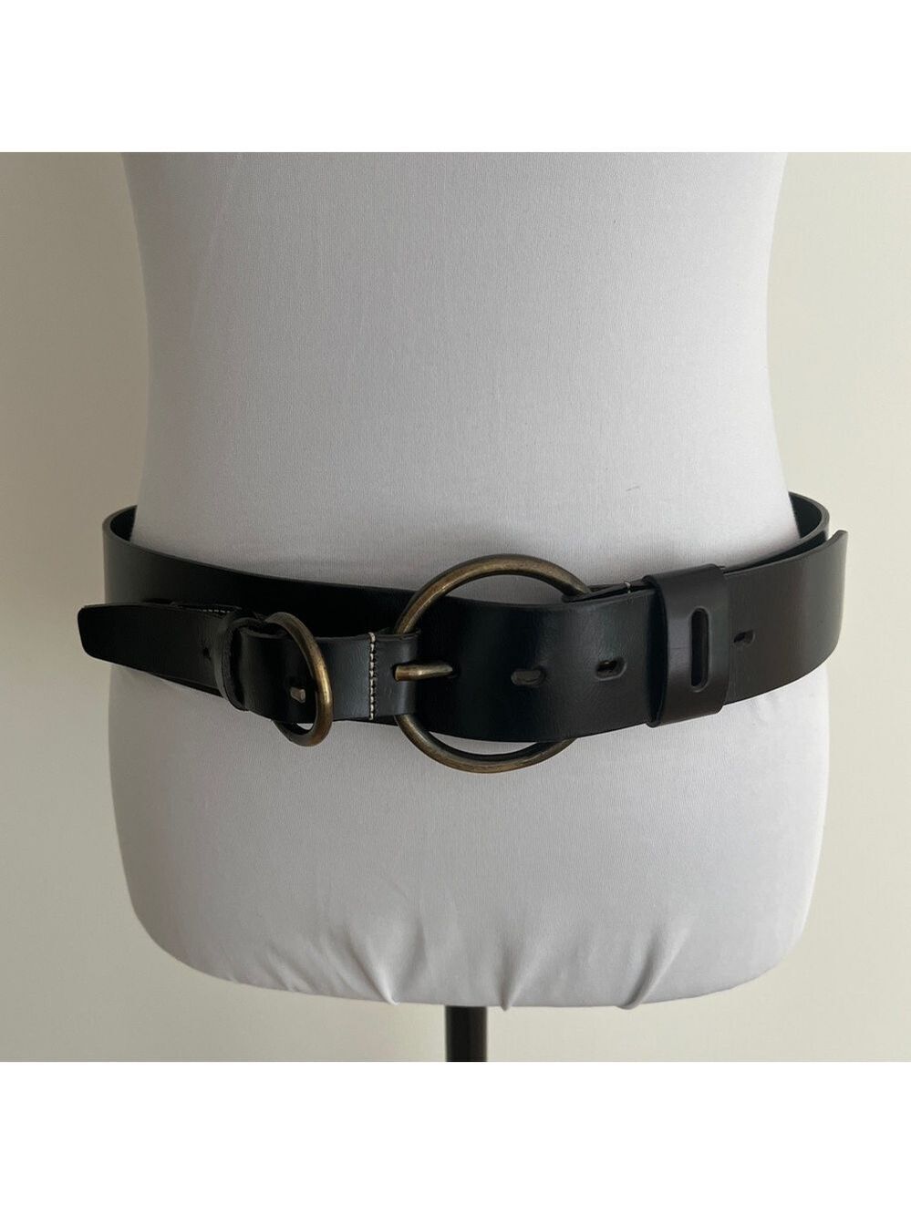 DEVIL'S SKIN Double Round Buckle Black Leather Belt Made Italy Edgy Artsy Goth